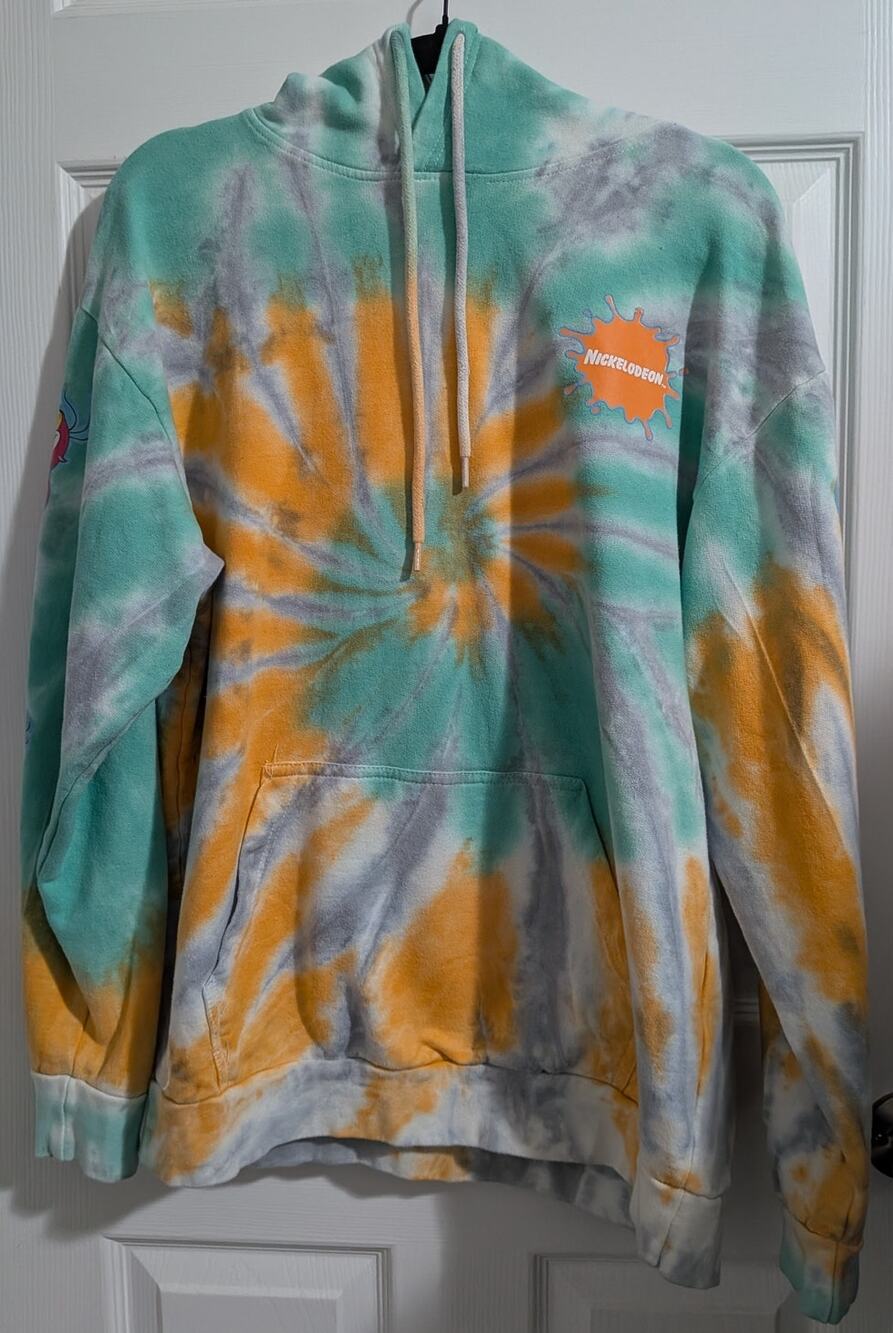 Nickelodeon Ren & Stimpy "You Stupid Eediot" Tie Dye Hoodie Size Large Y2K